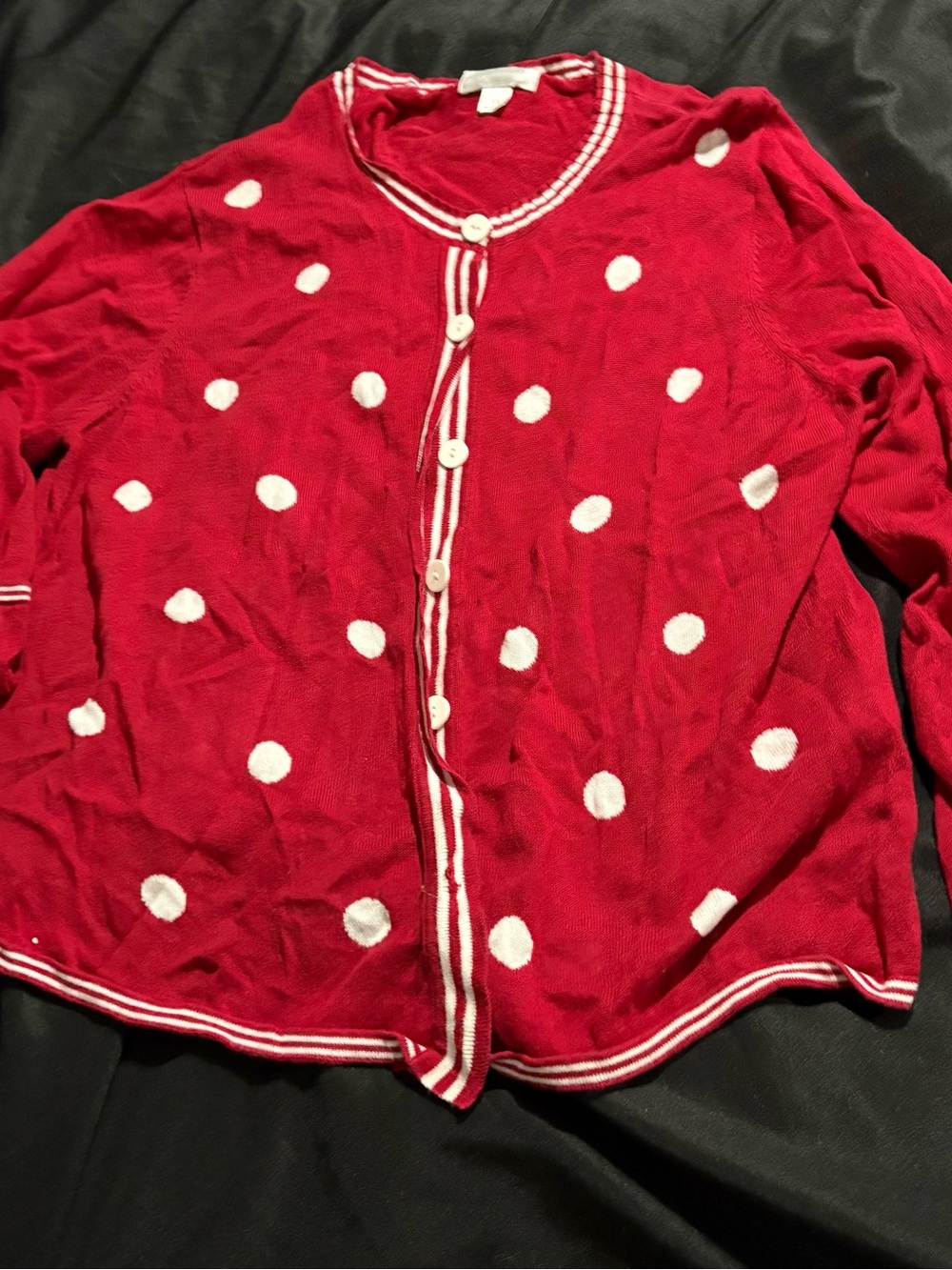 CJ Banks Red Polka Dot Cardigan with White Accents